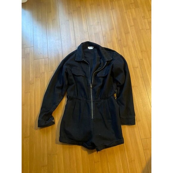 Revolve Lovers and Friends Black Denim Zip up Romper Black - No Belt - Small - Picture 1 of 5